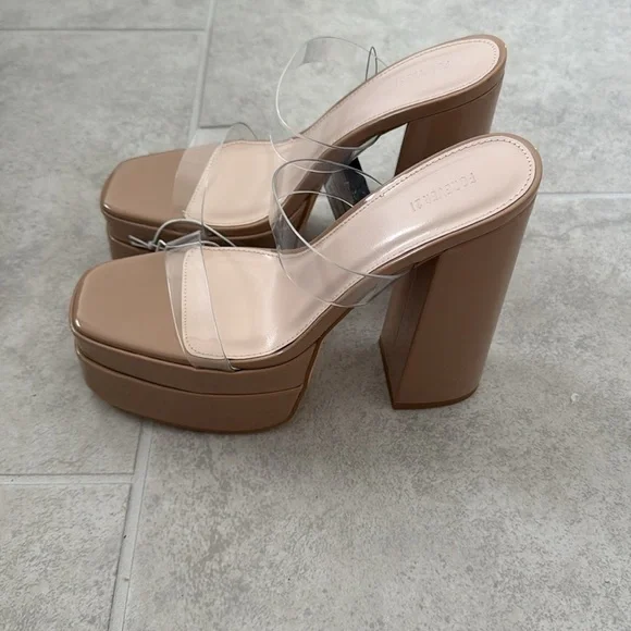 Beige Transparent Strap Women's Heels - Picture 2 of 4